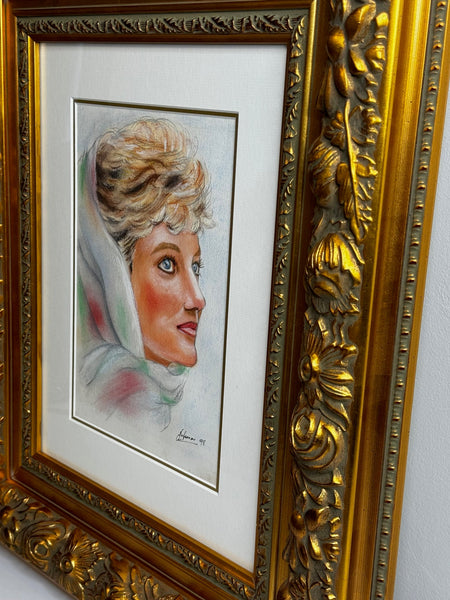 Portrait Painting Princess Diana Vogue Arabia In Spring Cairo Wearing Head Scarf - Cheshire Antiques Consultant Ltd