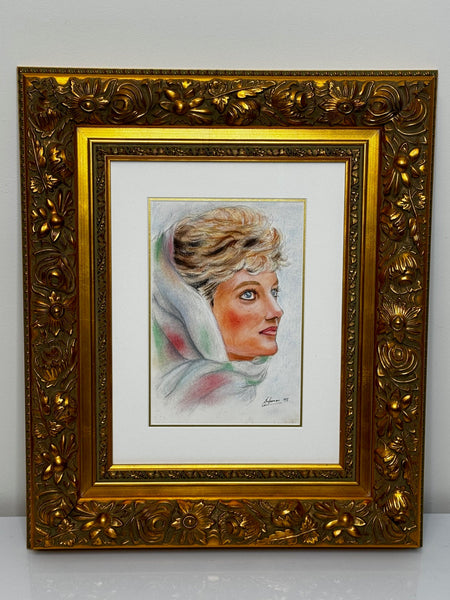 Portrait Painting Princess Diana Vogue Arabia In Spring Cairo Wearing Head Scarf - Cheshire Antiques Consultant Ltd