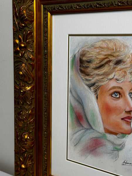 Portrait Painting Princess Diana Vogue Arabia In Spring Cairo Wearing Head Scarf - Cheshire Antiques Consultant Ltd