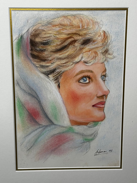 Portrait Painting Princess Diana Vogue Arabia In Spring Cairo Wearing Head Scarf - Cheshire Antiques Consultant Ltd