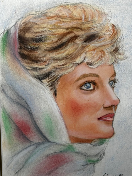 Portrait Painting Princess Diana Vogue Arabia In Spring Cairo Wearing Head Scarf - Cheshire Antiques Consultant Ltd