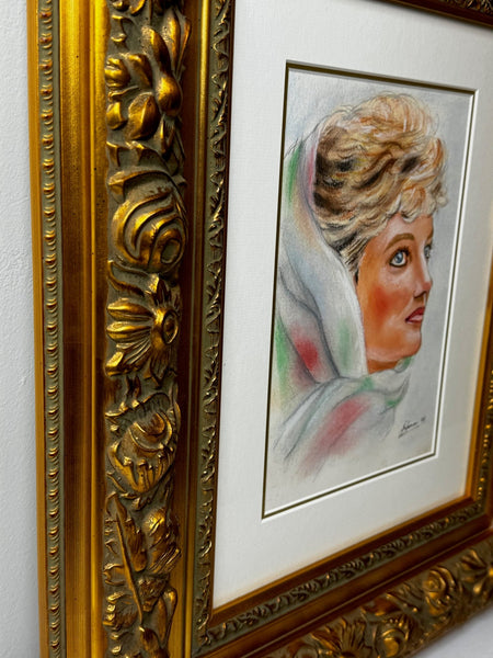 Portrait Painting Princess Diana Vogue Arabia In Spring Cairo Wearing Head Scarf - Cheshire Antiques Consultant Ltd