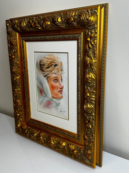 Portrait Painting Princess Diana Vogue Arabia In Spring Cairo Wearing Head Scarf - Cheshire Antiques Consultant Ltd