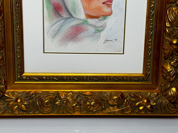 Portrait Painting Princess Diana Vogue Arabia In Spring Cairo Wearing Head Scarf - Cheshire Antiques Consultant Ltd