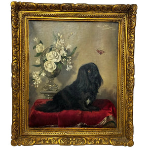 Postwar Oil Painting Prized Pekingese Dog Watching A Butterfly By Paul Desmond Fitzgerald - Cheshire Antiques Consultant Ltd