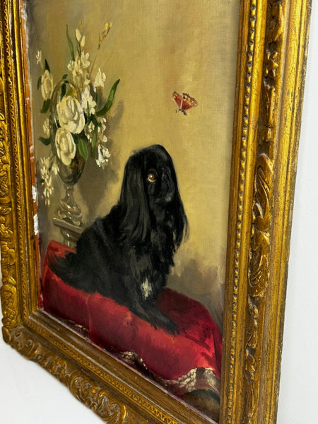 Postwar Oil Painting Prized Pekingese Dog Watching A Butterfly By Paul Desmond Fitzgerald - Cheshire Antiques Consultant Ltd