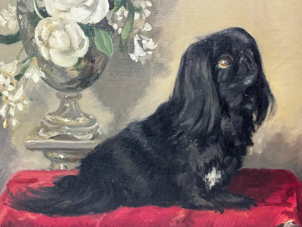 Postwar Oil Painting Prized Pekingese Dog Watching A Butterfly By Paul Desmond Fitzgerald - Cheshire Antiques Consultant Ltd