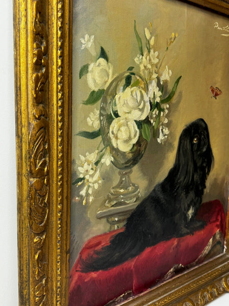 Postwar Oil Painting Prized Pekingese Dog Watching A Butterfly By Paul Desmond Fitzgerald - Cheshire Antiques Consultant Ltd