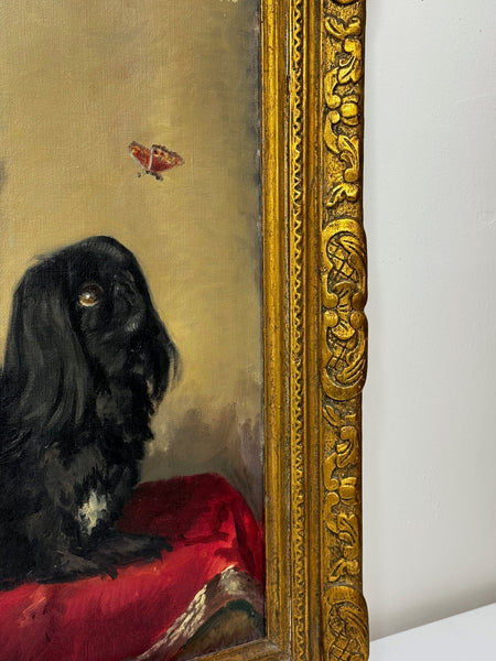 Postwar Oil Painting Prized Pekingese Dog Watching A Butterfly By Paul Desmond Fitzgerald - Cheshire Antiques Consultant Ltd