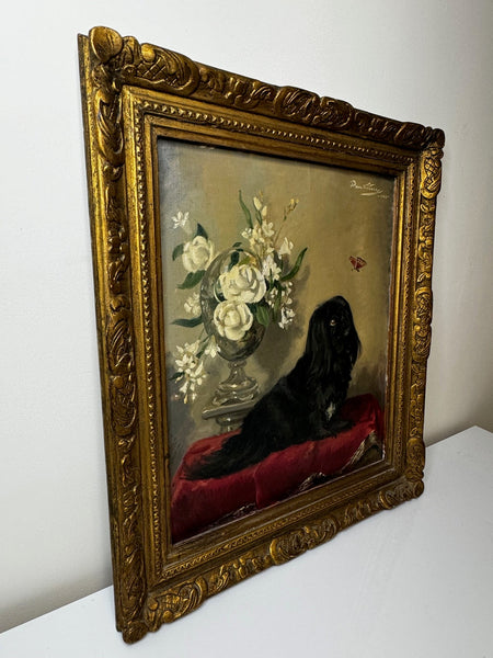 Postwar Oil Painting Prized Pekingese Dog Watching A Butterfly By Paul Desmond Fitzgerald - Cheshire Antiques Consultant Ltd