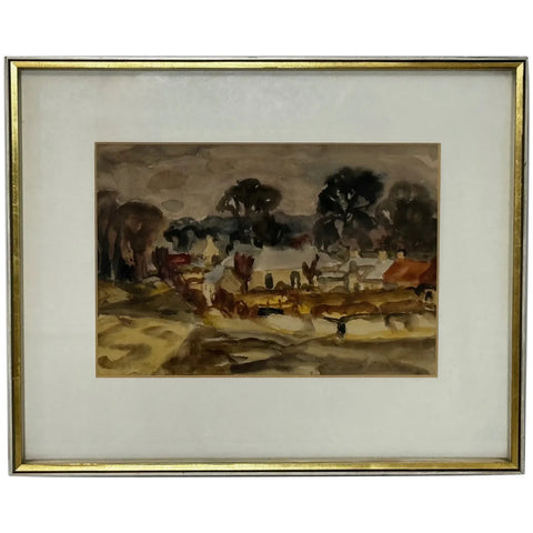 Postwar Painting Historic Midlothian Temple Village By Sir William George Gillies RSA RA - Cheshire Antiques Consultant Ltd