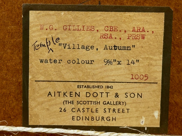 Postwar Painting Historic Midlothian Temple Village By Sir William George Gillies RSA RA - Cheshire Antiques Consultant Ltd