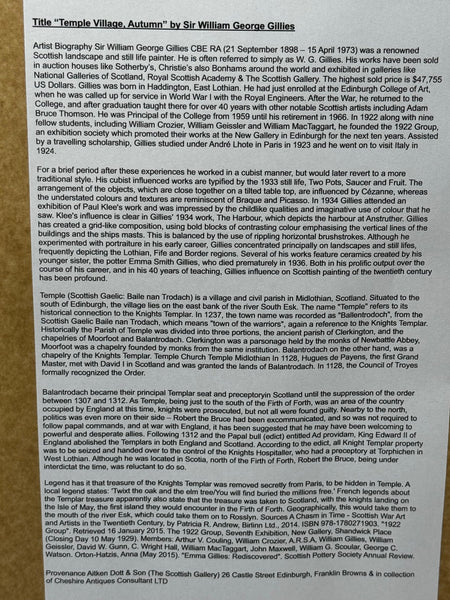 Postwar Painting Historic Midlothian Temple Village By Sir William George Gillies RSA RA - Cheshire Antiques Consultant Ltd