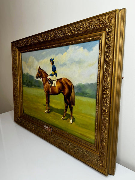 Racing Oil Painting Winner Grundy Epsom Derby 1975 Jockey Pat Eddery Up - Cheshire Antiques Consultant Ltd