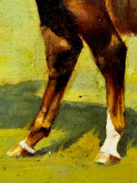 Racing Oil Painting Winner Grundy Epsom Derby 1975 Jockey Pat Eddery Up - Cheshire Antiques Consultant Ltd