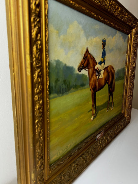 Racing Oil Painting Winner Grundy Epsom Derby 1975 Jockey Pat Eddery Up - Cheshire Antiques Consultant Ltd