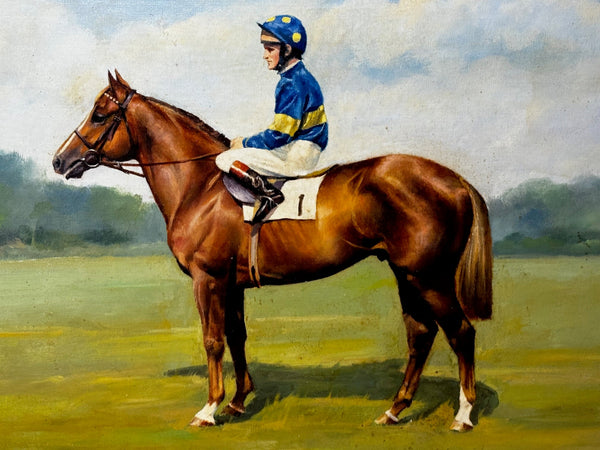 Racing Oil Painting Winner Grundy Epsom Derby 1975 Jockey Pat Eddery Up - Cheshire Antiques Consultant Ltd