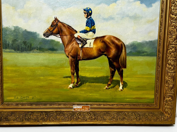 Racing Oil Painting Winner Grundy Epsom Derby 1975 Jockey Pat Eddery Up - Cheshire Antiques Consultant Ltd