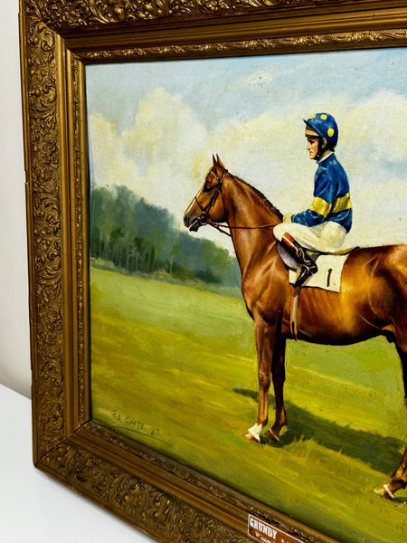 Racing Oil Painting Winner Grundy Epsom Derby 1975 Jockey Pat Eddery Up - Cheshire Antiques Consultant Ltd