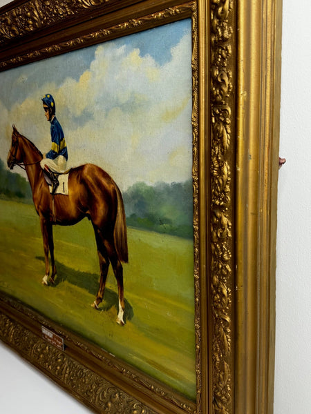 Racing Oil Painting Winner Grundy Epsom Derby 1975 Jockey Pat Eddery Up - Cheshire Antiques Consultant Ltd