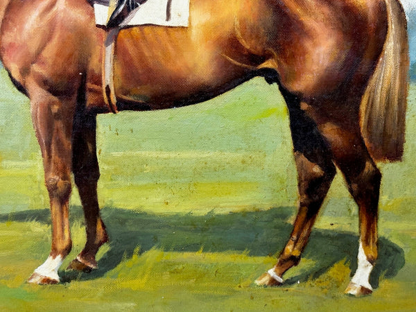 Racing Oil Painting Winner Grundy Epsom Derby 1975 Jockey Pat Eddery Up - Cheshire Antiques Consultant Ltd