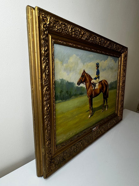 Racing Oil Painting Winner Grundy Epsom Derby 1975 Jockey Pat Eddery Up - Cheshire Antiques Consultant Ltd