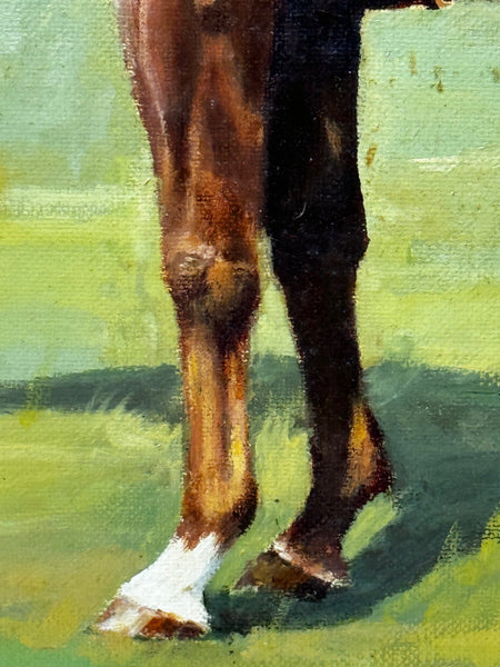 Racing Oil Painting Winner Grundy Epsom Derby 1975 Jockey Pat Eddery Up - Cheshire Antiques Consultant Ltd