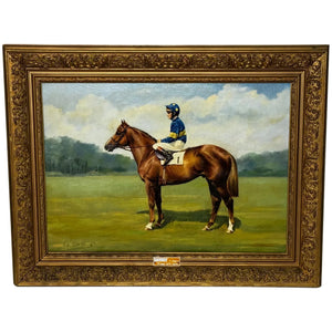 Racing Oil Painting Winner Grundy Epsom Derby 1975 Jockey Pat Eddery Up - Cheshire Antiques Consultant Ltd