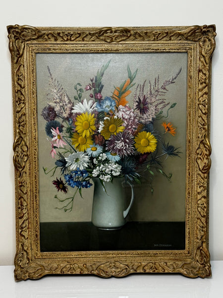 Scottish Oil Painting Wild Flowers Heather Thistles Daisies By Danny Ferguson - Cheshire Antiques Consultant Ltd