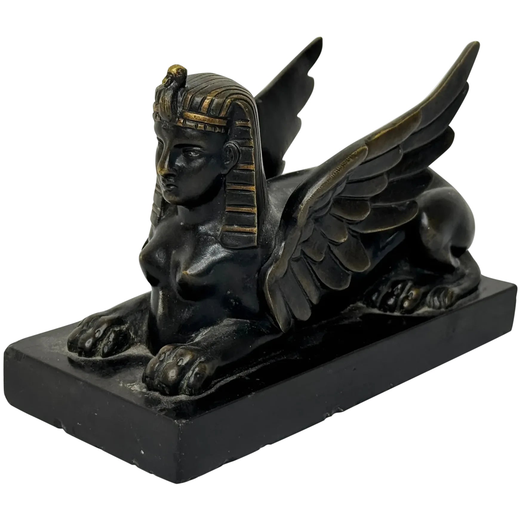 🏛️ Neoclassical Grand Tour Bronze Sphinx – c.1820 Italy – Black Marble Base – 1.8kg