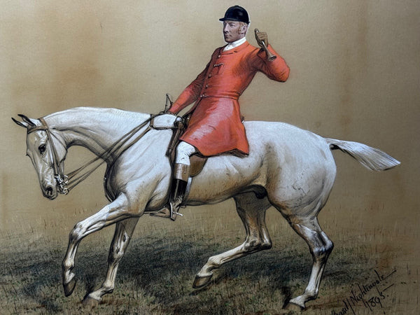 Large Quorn Hunt Painting by Basil Nightingale, Tom Firr on Grey Horse 1895