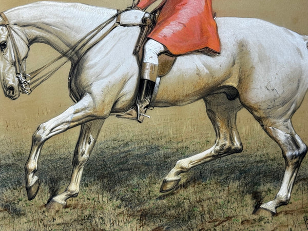 Large Quorn Hunt Painting by Basil Nightingale, Tom Firr on Grey Horse 1895