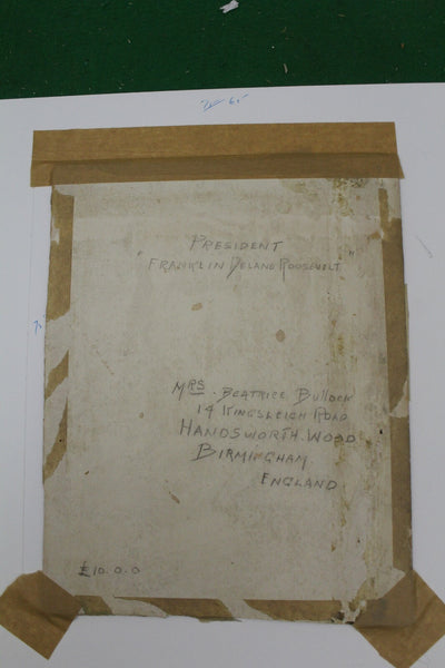 Franklin D. Roosevelt (FDR) Portrait Watercolour, Signed Beatrice S. Bullock, WWII Era, Inscribed Verso