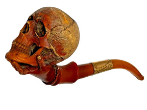 Victorian Carved Meerschaum Smoking Pipe Hand Holding Skull Sculpture - Cheshire Antiques Consultant Ltd