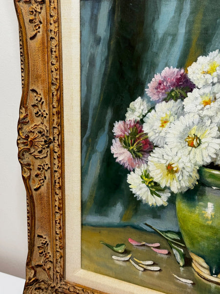 Victorian Oil Painting Flowers Chrysanthemums In Vase By Emily Selinger - Cheshire Antiques Consultant Ltd