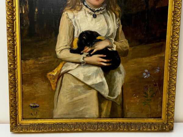 Victorian Oil Painting Portrait Rachel Weigall Prized Kitten by Henry Weigall - Cheshire Antiques Consultant Ltd