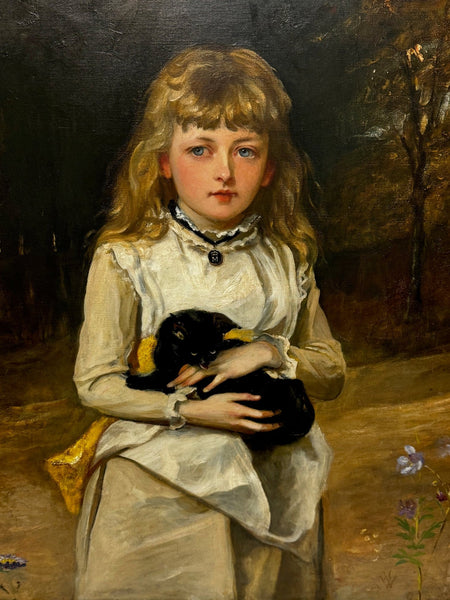 Victorian Oil Painting Portrait Rachel Weigall Prized Kitten by Henry Weigall - Cheshire Antiques Consultant Ltd