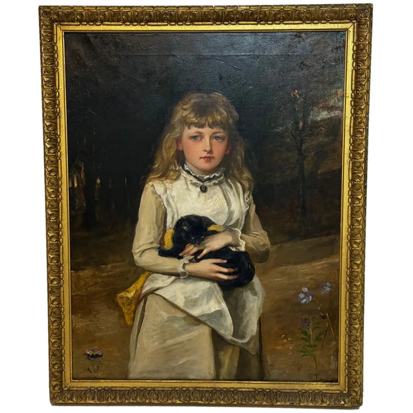 Victorian Oil Painting Portrait Rachel Weigall Prized Kitten by Henry Weigall - Cheshire Antiques Consultant Ltd