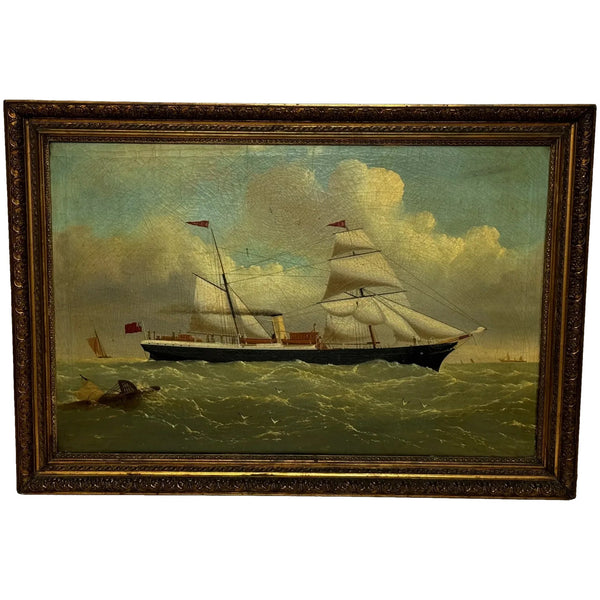 Victorian Oil Painting Steamer SS Miranda Artic Polar Expedition Led By Young Dr Frederick Albert Cook In 1894 - Cheshire Antiques Consultant Ltd