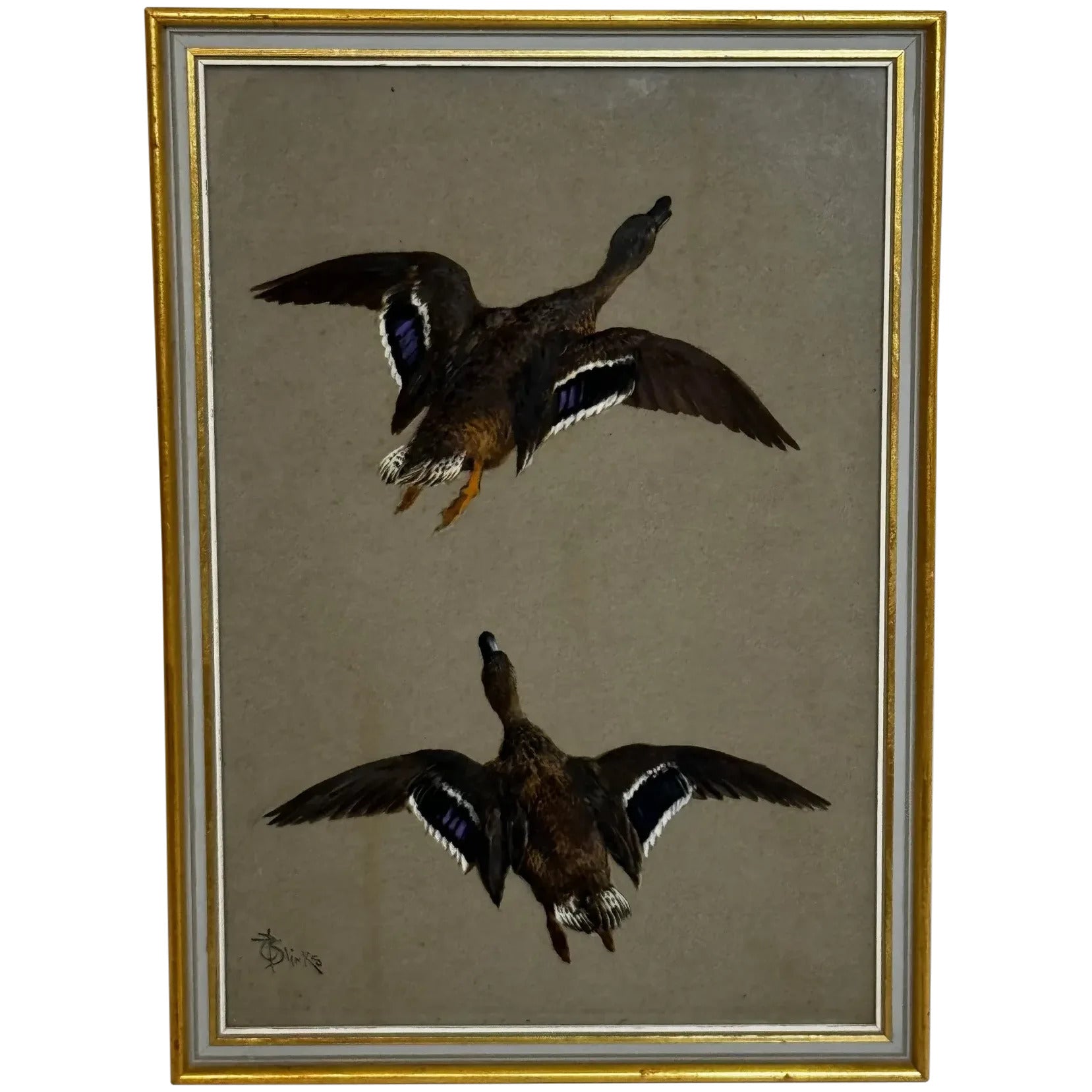 Victorian Painting Game Birds Two Ducks Flying Away By Thomas Blinks - Cheshire Antiques Consultant Ltd