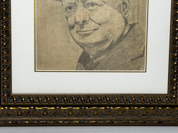 Wartime Portrait Drawing Prime Minister Leonard Winston Churchill C1941 - Cheshire Antiques Consultant Ltd