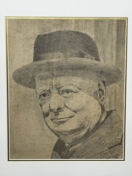 Wartime Portrait Drawing Prime Minister Leonard Winston Churchill C1941 - Cheshire Antiques Consultant Ltd