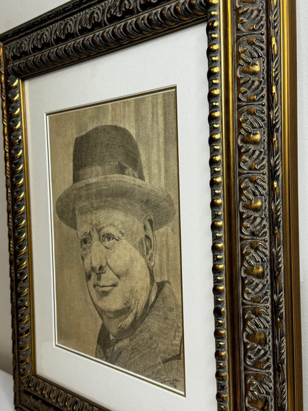 Wartime Portrait Drawing Prime Minister Leonard Winston Churchill C1941 - Cheshire Antiques Consultant Ltd