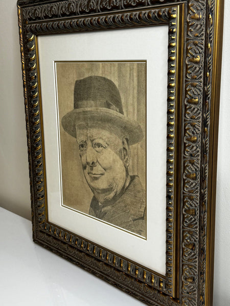 Wartime Portrait Drawing Prime Minister Leonard Winston Churchill C1941 - Cheshire Antiques Consultant Ltd