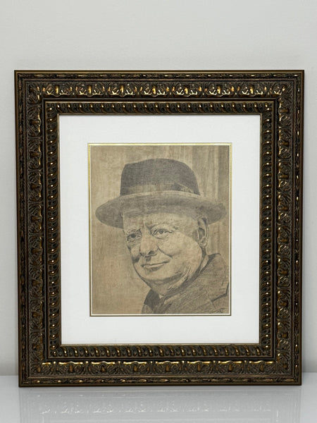 Wartime Portrait Drawing Prime Minister Leonard Winston Churchill C1941 - Cheshire Antiques Consultant Ltd