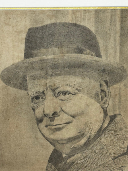 Wartime Portrait Drawing Prime Minister Leonard Winston Churchill C1941 - Cheshire Antiques Consultant Ltd