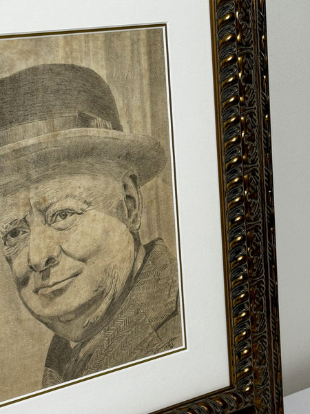 Wartime Portrait Drawing Prime Minister Leonard Winston Churchill C1941 - Cheshire Antiques Consultant Ltd