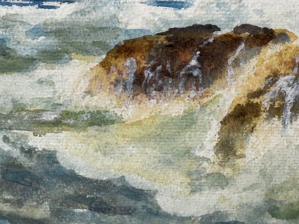 Watercolour Proud Dominant Seagulls Flying & Landing On The Rocks C1911 - Cheshire Antiques Consultant Ltd