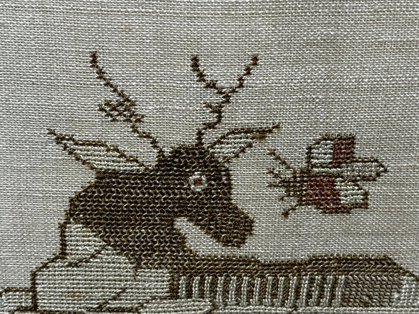 William IV Stag Looking At Bee Tapestry Sampler By Rachel 1831 Oswestry School - Cheshire Antiques Consultant Ltd