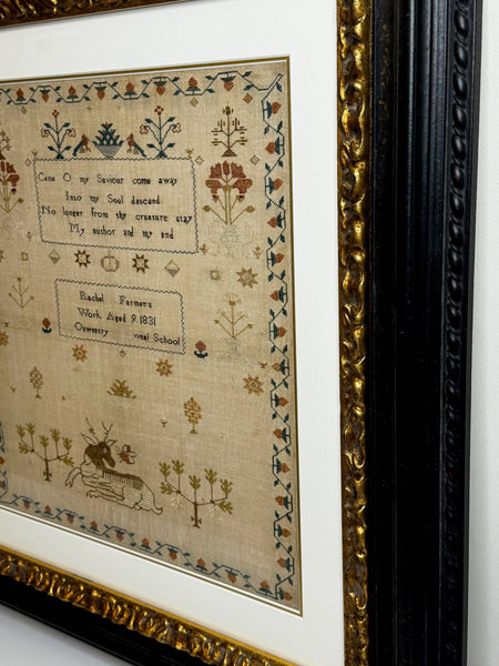 William IV Stag Looking At Bee Tapestry Sampler By Rachel 1831 Oswestry School - Cheshire Antiques Consultant Ltd